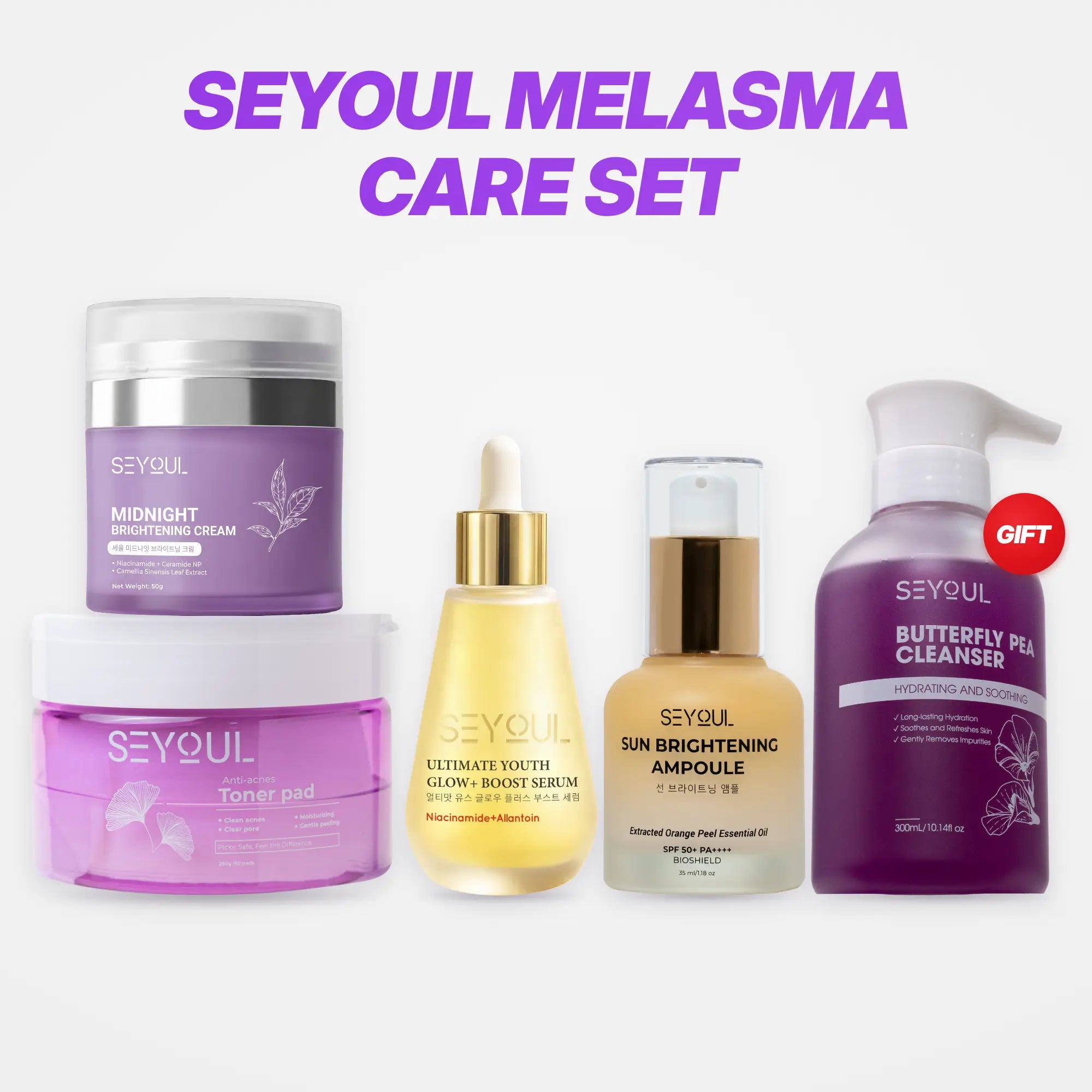 SEYOUL Melasma Care Set – Rutin Bantu Pudarkan Jeragat & Tompok Matahari | 15% Niacinamide + SPF50+