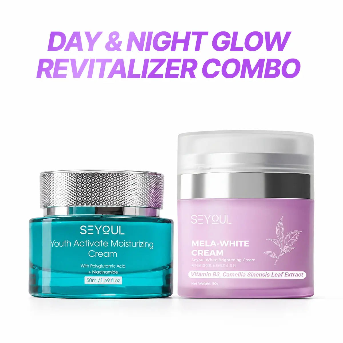 SEYOUL Combo Youth Activate Moisturizing Cream, White Brightening Cream, Day&Night Glow Revitalizer Combo