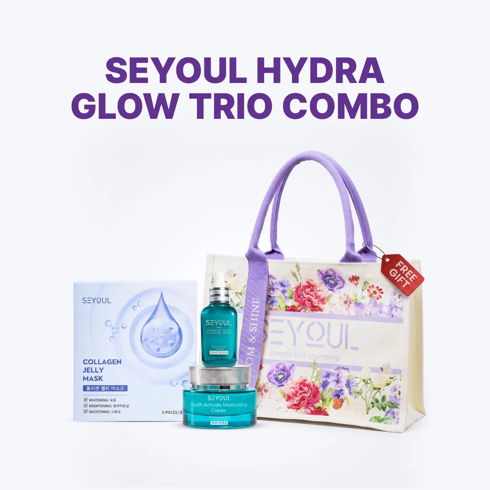 SEYOUL Hydra Glow Trio Combo — Advanced Youth Activating Serum + Youth Activate Moisturizing Cream + Collagen Jelly Mask