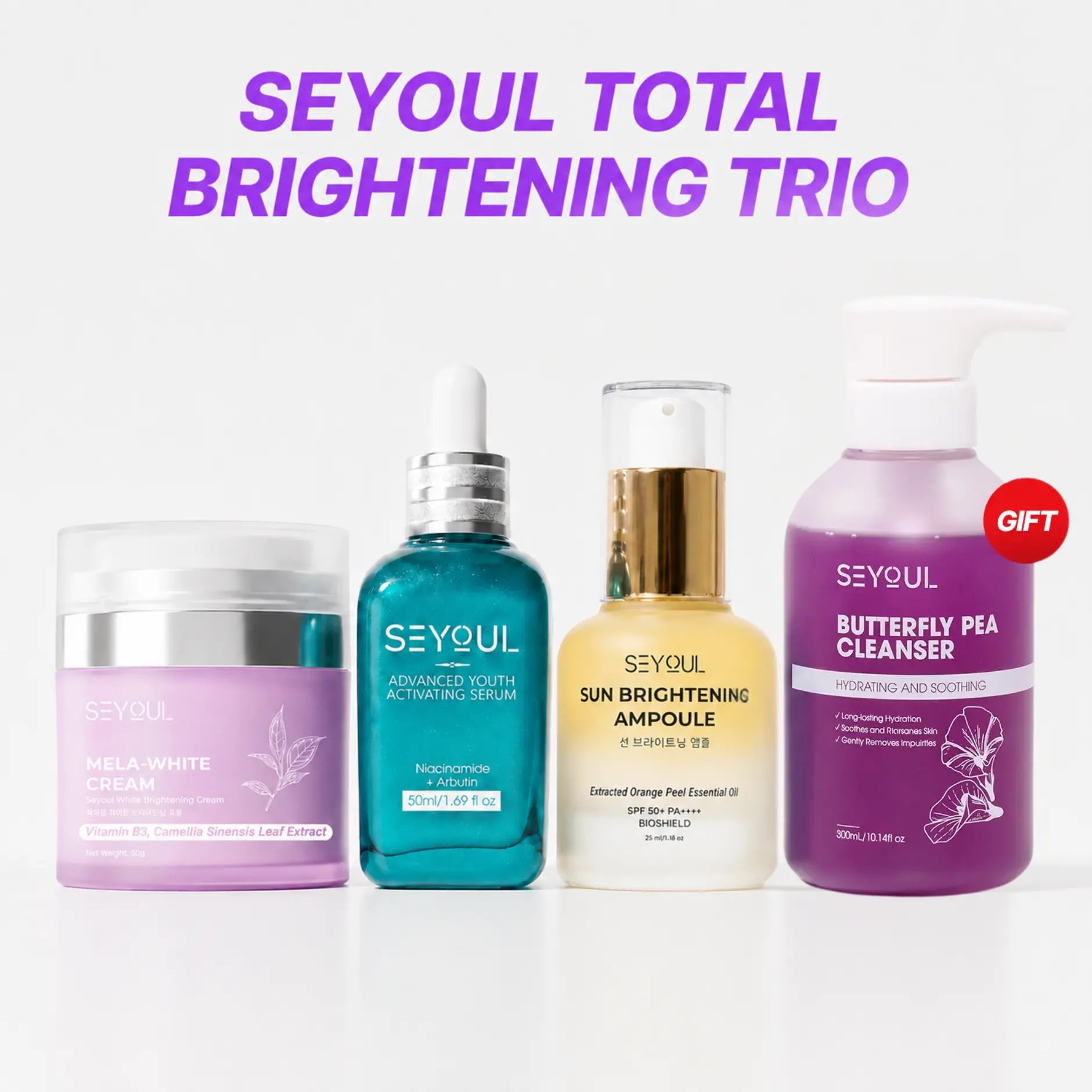 SEYOUL Combo Total Brightening Trio - Mela-White Cream, Advanced Serum & Sun Ampoule
